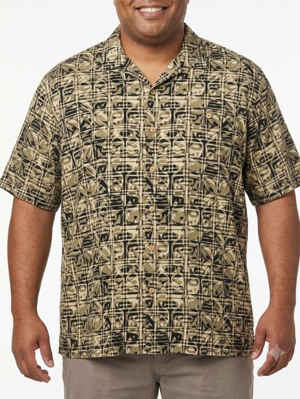 Ocean Pacific Men's Tan Floral Hawaiian Button Down Short Sleeve Shirt Size XL